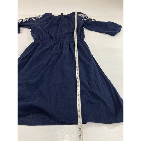 Talbots Dress Women’s M Blue Floral Embroidered Gauze A-Line Knee Length Boho - Picture 10 of 11